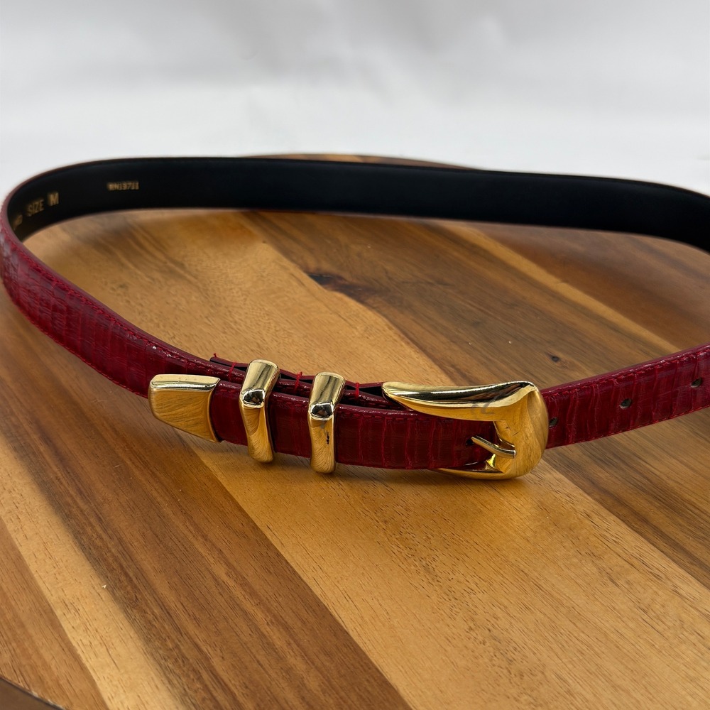 Vintage Amanda Smith Genuine Snake Skin Belt Women M Red Gold Buckle RN13711 - Picture 2 of 8